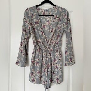 Tobi Light Blue/Grey and Purple Floral Women's Romper